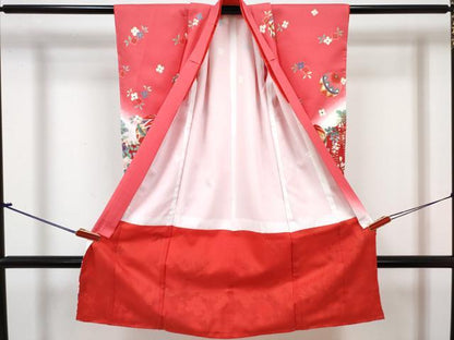 平和屋着物[]七五三　女の子　３歳　祝着　三つ身　長襦袢(単衣)セット　鞠花文　暈し染め　金彩　DABG3255ma