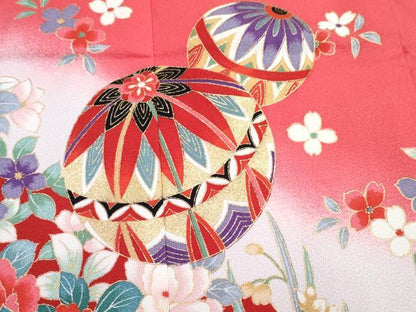 平和屋着物[]七五三　女の子　３歳　祝着　三つ身　長襦袢(単衣)セット　鞠花文　暈し染め　金彩　DABG3255ma