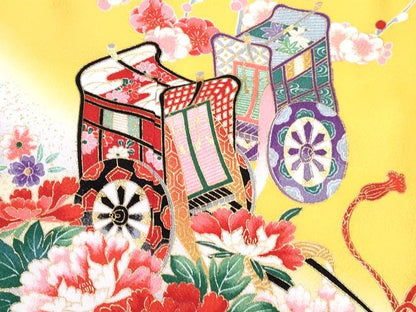 平和屋着物[]七五三　女の子　３歳　祝着　三つ身　長襦袢(単衣・半衿刺繍)セット　御所車花文　暈し染め　金彩　DABG3256ma