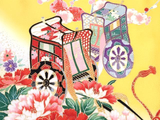 平和屋着物[]七五三　女の子　３歳　祝着　三つ身　長襦袢(単衣・半衿刺繍)セット　御所車花文　暈し染め　金彩　DABG3256ma
