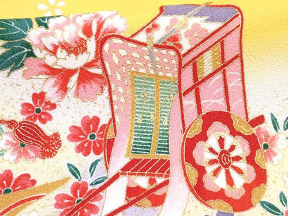 平和屋着物[]七五三　女の子　３歳　祝着　三つ身　長襦袢(単衣・半衿刺繍)セット　御所車花文　暈し染め　金彩　DABG3256ma