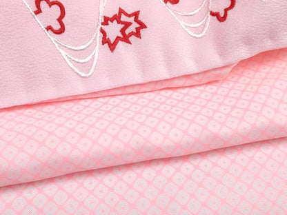 平和屋着物[]七五三　女の子　３歳　祝着　三つ身　長襦袢(単衣・半衿刺繍)セット　御所車花文　暈し染め　金彩　DABG3256ma
