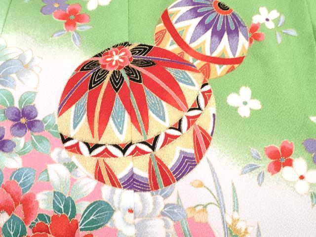 平和屋着物[]七五三　女の子　３歳　祝着　三つ身　長襦袢(単衣・半衿刺繍)セット　鞠花文　暈し染め　金彩　DABG3257ma