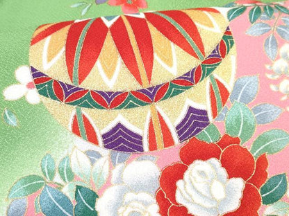平和屋着物[]七五三　女の子　３歳　祝着　三つ身　長襦袢(単衣・半衿刺繍)セット　鞠花文　暈し染め　金彩　DABG3257ma