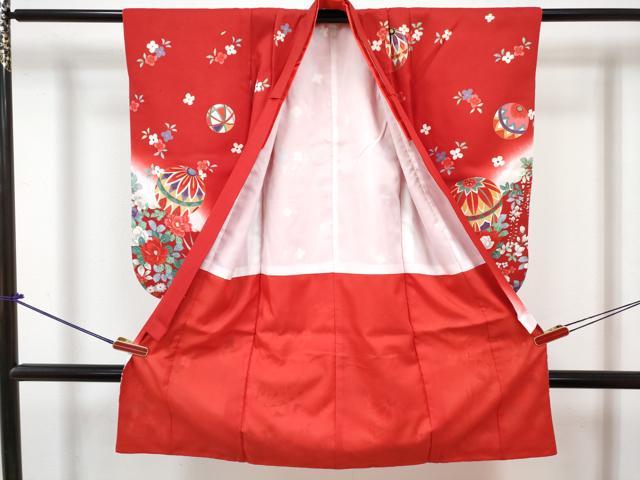 平和屋着物[]七五三　女の子　３歳　祝着　三つ身　長襦袢(単衣・半衿刺繍)セット　鞠花文　暈し染め　金彩　DABG3258ma