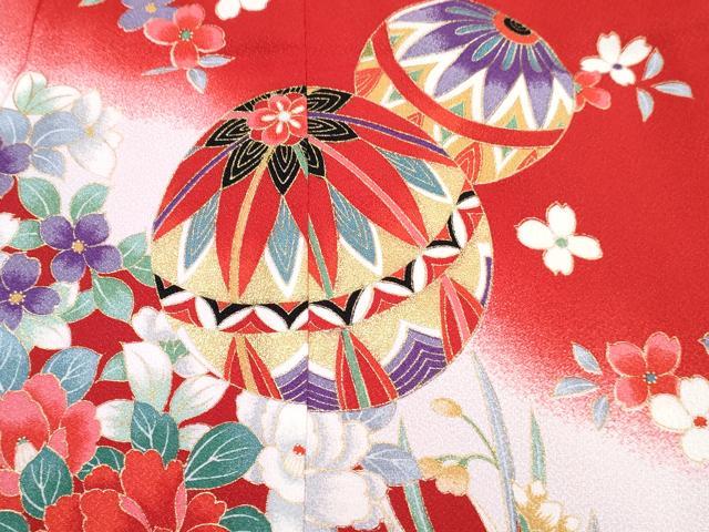 平和屋着物[]七五三　女の子　３歳　祝着　三つ身　長襦袢(単衣・半衿刺繍)セット　鞠花文　暈し染め　金彩　DABG3258ma