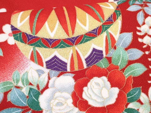 平和屋着物[]七五三　女の子　３歳　祝着　三つ身　長襦袢(単衣・半衿刺繍)セット　鞠花文　暈し染め　金彩　DABG3258ma