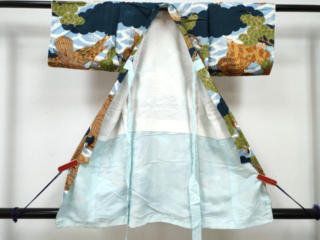 平和屋着物[]七五三　男の子　祝着・被布セット　鷹　鷲　立波松文　金銀彩　逸品　DABG3262ma