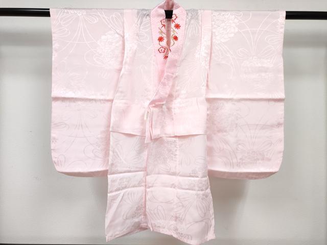 平和屋着物[]七五三　女の子　３歳　祝着　三つ身　長襦袢(無双仕立て・半衿刺繍)セット　流水扇面花文　金彩　逸品　DABG3263ma