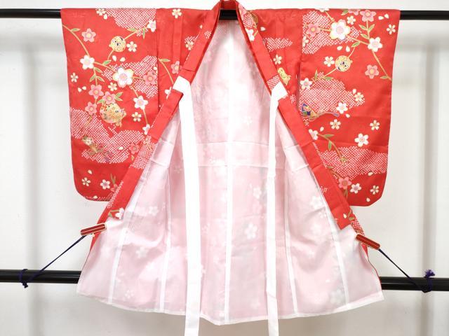 平和屋着物[]七五三　女の子　３歳　祝着　三つ身　長襦袢(単衣)セット　扇面鈴花文　金彩　DABG3264ma
