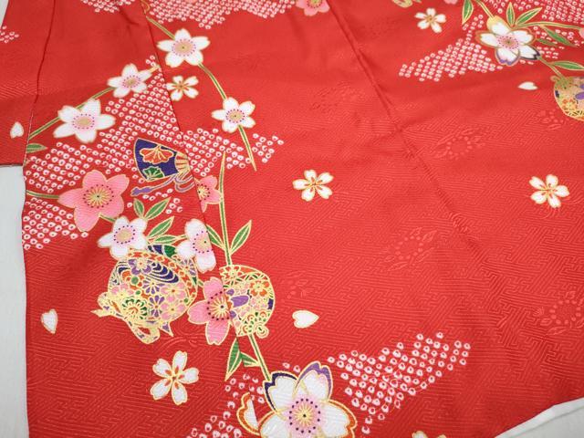 平和屋着物[]七五三　女の子　３歳　祝着　三つ身　長襦袢(単衣)セット　扇面鈴花文　金彩　DABG3264ma