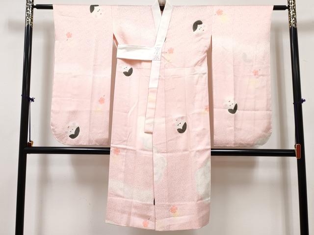 平和屋着物[]七五三　女の子　７歳　祝着　四つ身　襦袢・袋帯セット　柿渋染　名物裂文様　宍色　証紙付き　逸品　未使用　DABG3265ma