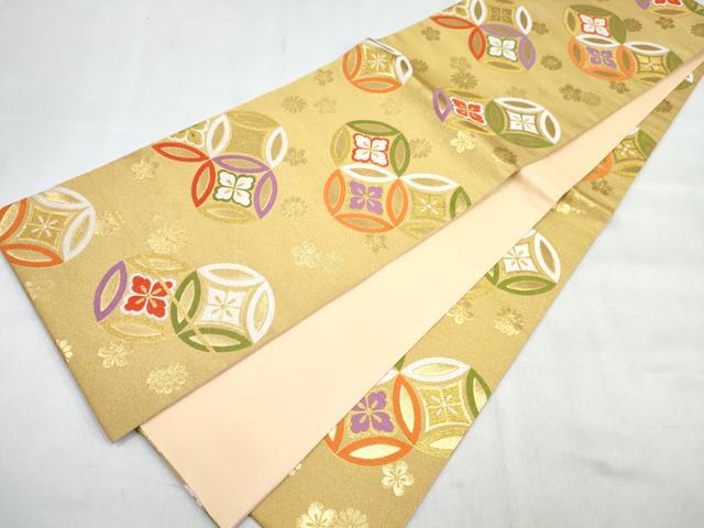 平和屋着物[]七五三　女の子　７歳　祝着　四つ身　襦袢・袋帯セット　柿渋染　名物裂文様　宍色　証紙付き　逸品　未使用　DABG3265ma