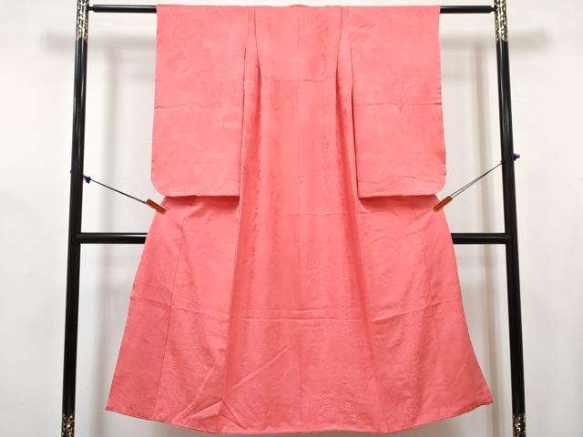 平和屋着物[]七五三　女の子　７歳　祝着　四つ身　襦袢(無双仕立て・半衿刺繍)セット　色紙立波地紋　珊瑚朱色　逸品　DABG3266ma
