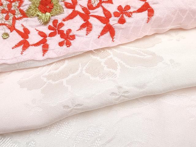 平和屋着物[]七五三　女の子　７歳　祝着　四つ身　襦袢(無双仕立て・半衿刺繍)セット　色紙立波地紋　珊瑚朱色　逸品　DABG3266ma