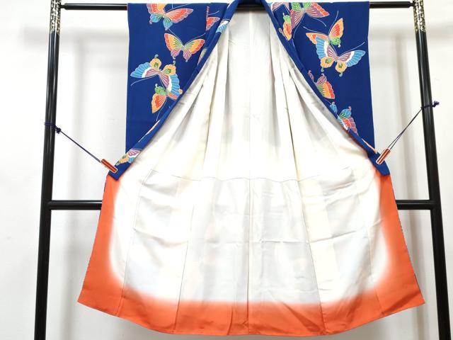 平和屋着物[]七五三　女の子　７歳　祝着　四つ身　長襦袢(無双仕立て・半衿刺繍)セット　型染　舞蝶文　鬼しぼ縮緬　逸品　DABG3267ma