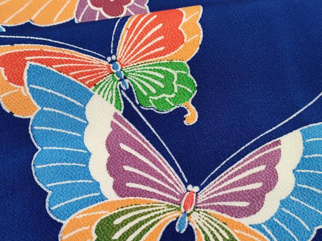 平和屋着物[]七五三　女の子　７歳　祝着　四つ身　長襦袢(無双仕立て・半衿刺繍)セット　型染　舞蝶文　鬼しぼ縮緬　逸品　DABG3267ma
