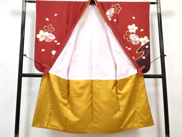 平和屋着物[]七五三　女の子　７歳　祝着　四つ身　長襦袢(単衣・半衿刺繍)セット　ぽっくり舞花文　金彩　DABG3268ma