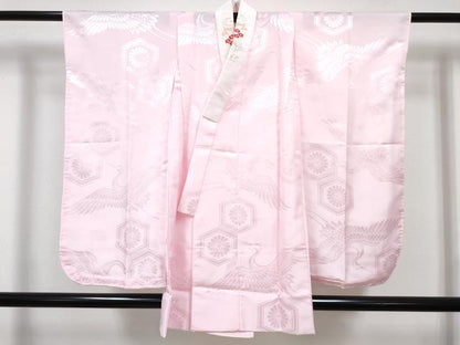 平和屋着物[]七五三　女の子　７歳　祝着　四つ身　長襦袢(単衣・半衿刺繍)セット　ぽっくり舞花文　金彩　DABG3268ma