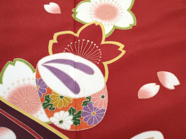 平和屋着物[]七五三　女の子　７歳　祝着　四つ身　長襦袢(単衣・半衿刺繍)セット　ぽっくり舞花文　金彩　DABG3268ma