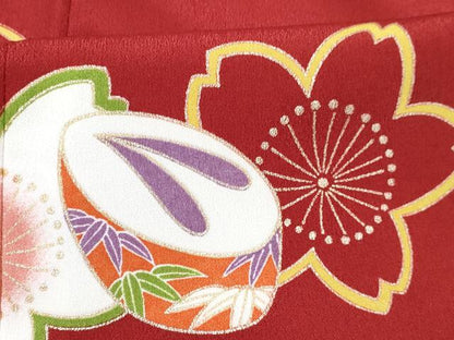 平和屋着物[]七五三　女の子　７歳　祝着　四つ身　長襦袢(単衣・半衿刺繍)セット　ぽっくり舞花文　金彩　DABG3268ma