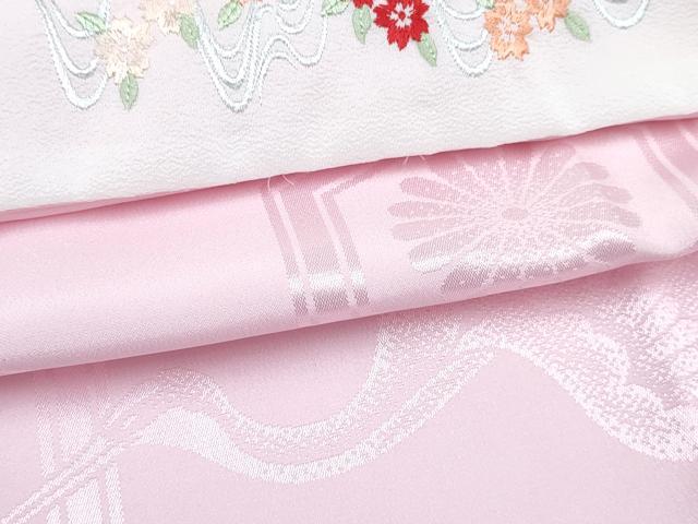 平和屋着物[]七五三　女の子　７歳　祝着　四つ身　長襦袢(単衣・半衿刺繍)セット　ぽっくり舞花文　金彩　DABG3268ma