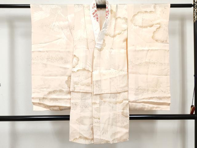 平和屋着物[]七五三　女の子　７歳　祝着　四つ身　襦袢(無双仕立て・半衿刺繍)セット　吉祥花文　黒地　逸品　DABG3269ma