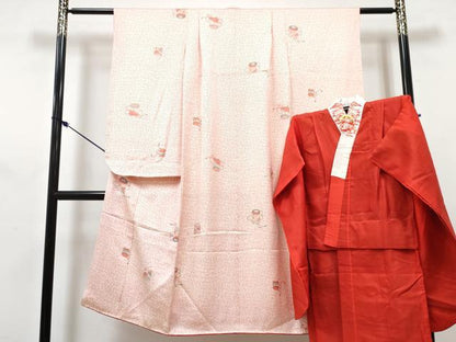 平和屋着物[]七五三　女の子　７歳　祝着　四つ身　長襦袢(袷・半衿刺繍)セット　貝桶花文　金彩　逸品　DABG3271ma