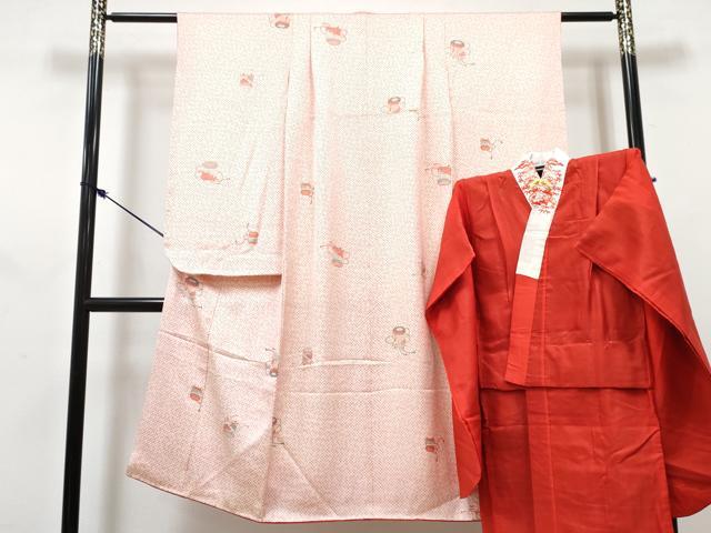 平和屋着物[]七五三　女の子　７歳　祝着　四つ身　長襦袢(袷・半衿刺繍)セット　貝桶花文　金彩　逸品　DABG3271ma