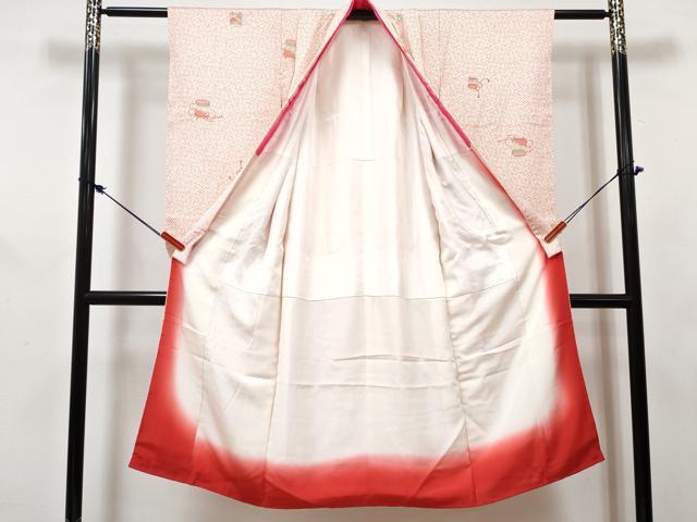 平和屋着物[]七五三　女の子　７歳　祝着　四つ身　長襦袢(袷・半衿刺繍)セット　貝桶花文　金彩　逸品　DABG3271ma