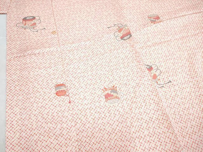 平和屋着物[]七五三　女の子　７歳　祝着　四つ身　長襦袢(袷・半衿刺繍)セット　貝桶花文　金彩　逸品　DABG3271ma