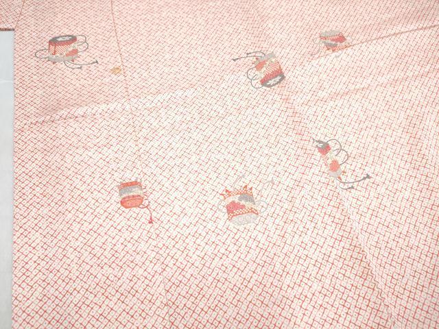 平和屋着物[]七五三　女の子　７歳　祝着　四つ身　長襦袢(袷・半衿刺繍)セット　貝桶花文　金彩　逸品　DABG3271ma