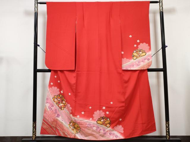 平和屋着物[]七五三　女の子　７歳　祝着　四つ身　襦袢(無双仕立て・半衿刺繍)セット　花蝶文　暈し染め　金銀彩　逸品　DABG3272ma