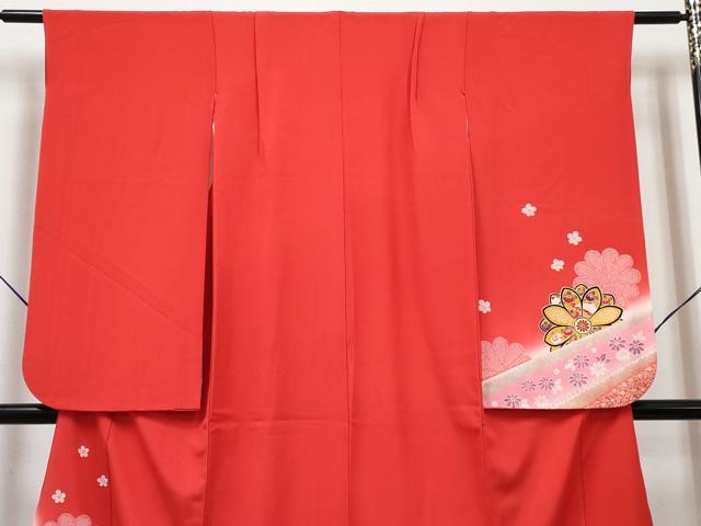 平和屋着物[]七五三　女の子　７歳　祝着　四つ身　襦袢(無双仕立て・半衿刺繍)セット　花蝶文　暈し染め　金銀彩　逸品　DABG3272ma