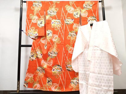 平和屋着物∵女の子　十三参り　子供　祝着・襦袢(袷)セット　鞠花文　金彩　逸品　DABG3273ma