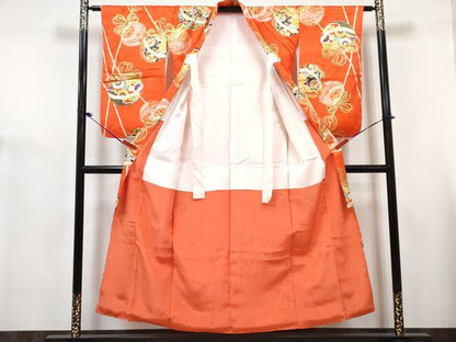 平和屋着物∵女の子　十三参り　子供　祝着・襦袢(袷)セット　鞠花文　金彩　逸品　DABG3273ma