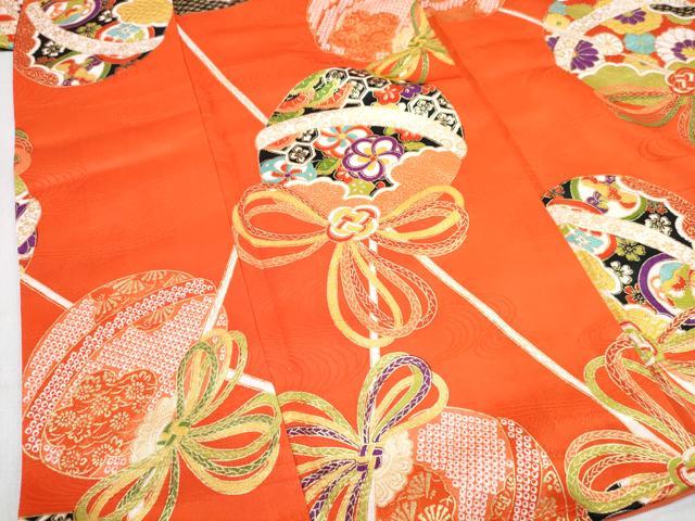 平和屋着物∵女の子　十三参り　子供　祝着・襦袢(袷)セット　鞠花文　金彩　逸品　DABG3273ma
