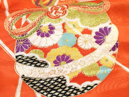 平和屋着物∵女の子　十三参り　子供　祝着・襦袢(袷)セット　鞠花文　金彩　逸品　DABG3273ma