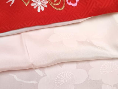 平和屋着物[]七五三　女の子　７歳　祝着　四つ身　長襦袢(無双仕立て・半衿刺繍)セット　花菱地紋　暈し染め　逸品　DABG3274ma