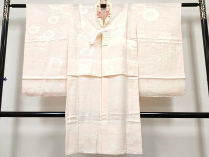 平和屋着物[]七五三　女の子　７歳　祝着　四つ身　襦袢(無双仕立て)セット　加賀友禅　御所車花文　反端付き　逸品　未使用　DABG3275ma