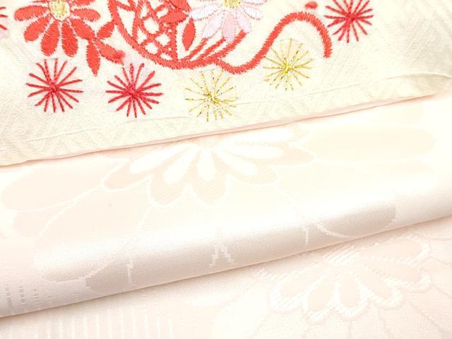 平和屋着物[]七五三　女の子　７歳　祝着　四つ身　襦袢(無双仕立て)セット　加賀友禅　御所車花文　反端付き　逸品　未使用　DABG3275ma