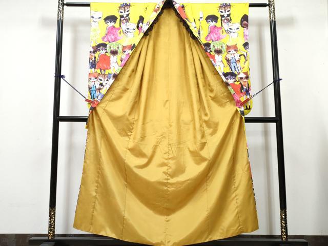 平和屋着物∵女の子　十三参り　子供　祝着・長襦袢(単衣)・髪飾りセット　猫　ねこ　逸品　DABG3277ma