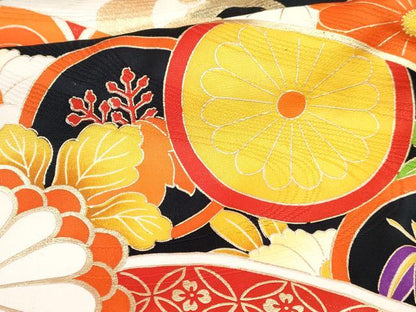 平和屋着物[]七五三　女の子　７歳　祝着　四つ身　長襦袢(無双仕立て・半衿刺繍)セット　駒刺繍　青海波花文　金彩　逸品　DABG3278ma
