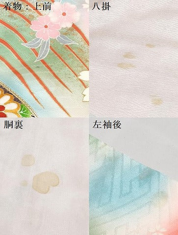 平和屋着物∵女の子　十三参り　子供　祝着・長襦袢(無双仕立て)セット　駒刺繍　片輪車鴛鴦花文　暈し染め　金銀彩　逸品　DABG3279ma