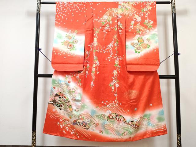 平和屋着物∵女の子　十三参り　子供　祝着・長襦袢(無双仕立て)セット　駒刺繍　片輪車鴛鴦花文　暈し染め　金銀彩　逸品　DABG3279ma