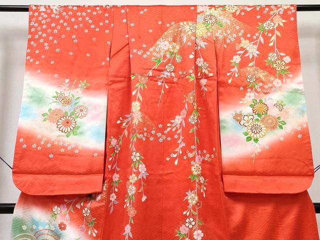 平和屋着物∵女の子　十三参り　子供　祝着・長襦袢(無双仕立て)セット　駒刺繍　片輪車鴛鴦花文　暈し染め　金銀彩　逸品　DABG3279ma