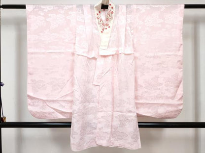 平和屋着物∵女の子　十三参り　子供　祝着・長襦袢(無双仕立て)セット　駒刺繍　片輪車鴛鴦花文　暈し染め　金銀彩　逸品　DABG3279ma