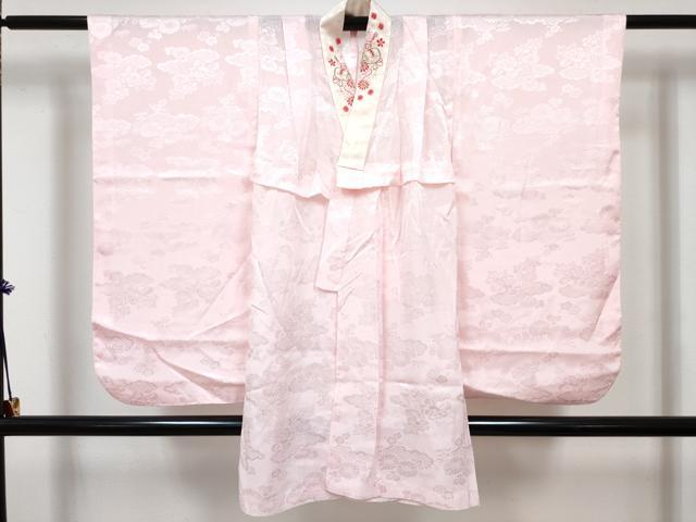 平和屋着物∵女の子　十三参り　子供　祝着・長襦袢(無双仕立て)セット　駒刺繍　片輪車鴛鴦花文　暈し染め　金銀彩　逸品　DABG3279ma