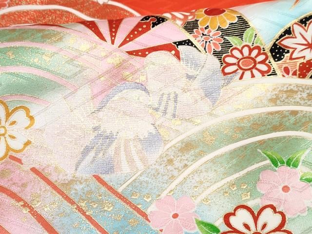 平和屋着物∵女の子　十三参り　子供　祝着・長襦袢(無双仕立て)セット　駒刺繍　片輪車鴛鴦花文　暈し染め　金銀彩　逸品　DABG3279ma