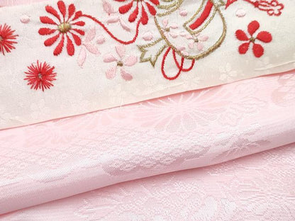 平和屋着物∵女の子　十三参り　子供　祝着・長襦袢(無双仕立て)セット　駒刺繍　片輪車鴛鴦花文　暈し染め　金銀彩　逸品　DABG3279ma